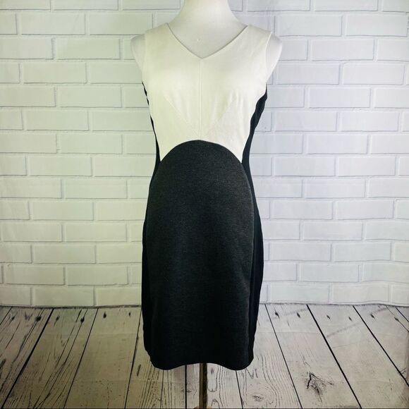 Vince Camuto Black, White & Gray Colorblock Sleeveless Midi Dress - Size 8P - Picture 1 of 15
